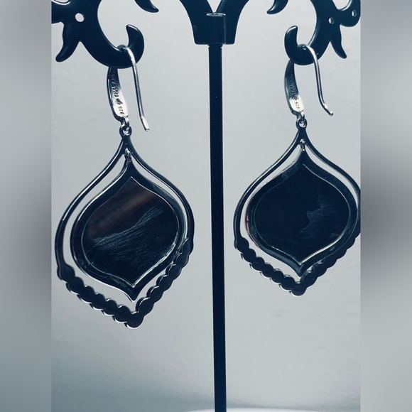 Silpada RARE HTF Sterling & Abalone w/Marcasite CONTOUR Drop Earrings - Picture 4 of 16